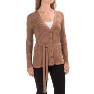 Pendleton Size S Silk Blend Button Tie Ribbed Knit Brown Cardigan